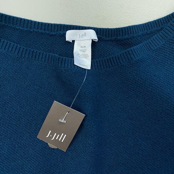 J Jill Sweater Poncho Womens XL 1X 2X 3X Teal Blue Fringe Jewel Tone Cozy NEW - Picture 7 of 11